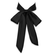 Lusofie Black Tie for Women Self Tie Satin Ribbon Black Bow Tie Wide Folding