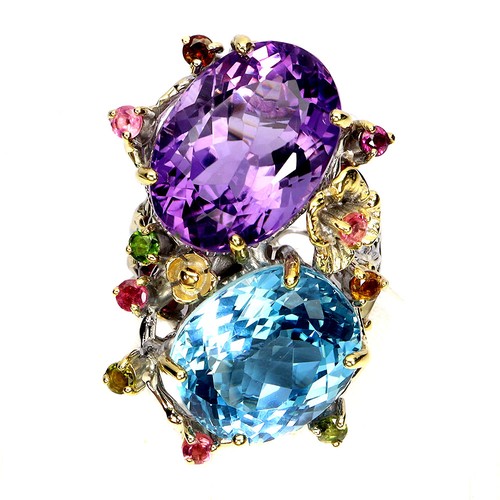 925 Sterling Silver Ring Oval Amethyst 38ct Topaz Gemstone Jewelry Handmade Sz 9 - Picture 2 of 14