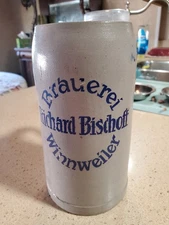 Vintage German Beer Stein, “Brauerei Weinweiler Richard Bischoff" 1 lt.