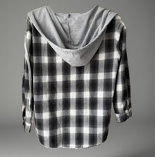 Womens Plaid Flannel Jacket Hoodie Long Sleeve Shirt Black Button Down Fall