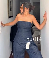 ZARA NEW WOMAN OFF-SHOULDER TRF DENIM BANDEAU TOP DARK INDIGO 6929/363/443