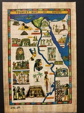 Egyptian Papyrus Painting  Ancient Egypt Map  12x8”