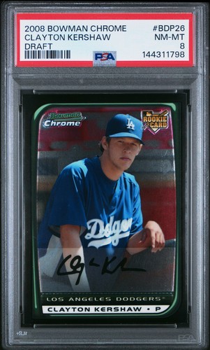 2008 BOWMAN CHROME DRAFT #BDP26 CLAYTON KERSHAW ROOKIE RC PSA 8