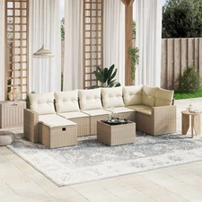 Garden Sofa Set Beige Poly Rattan Large Modular Garden Sofa Set
