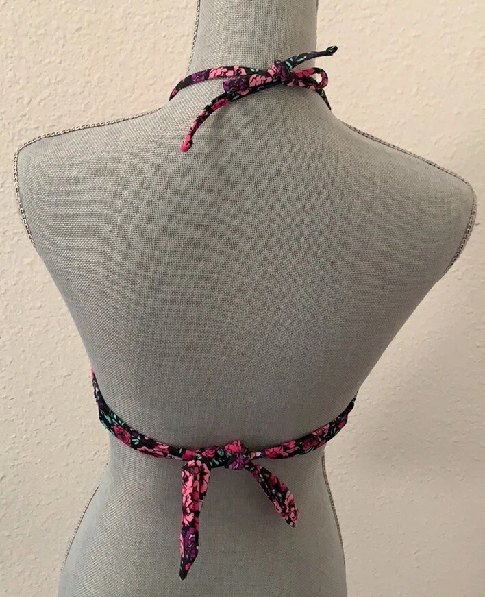 L A Hearts Swimsuit Top Black Pink Floral Small S Padded Excellent - Image 3 of 4