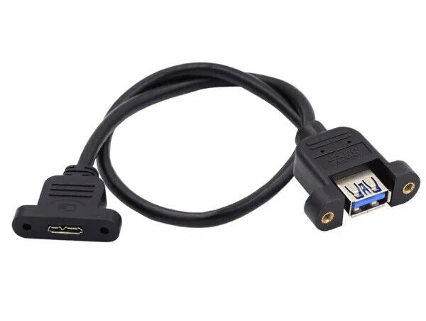 USB-A 3.0 Female to Micro 3.0 Type-B Female Screw Mount  Extension Cable 0.5m - Image 2 of 4
