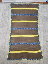 Vintage Handmade Crochet Afghan Bed Chair Sofa Lap Throw Blanket Brown Blue