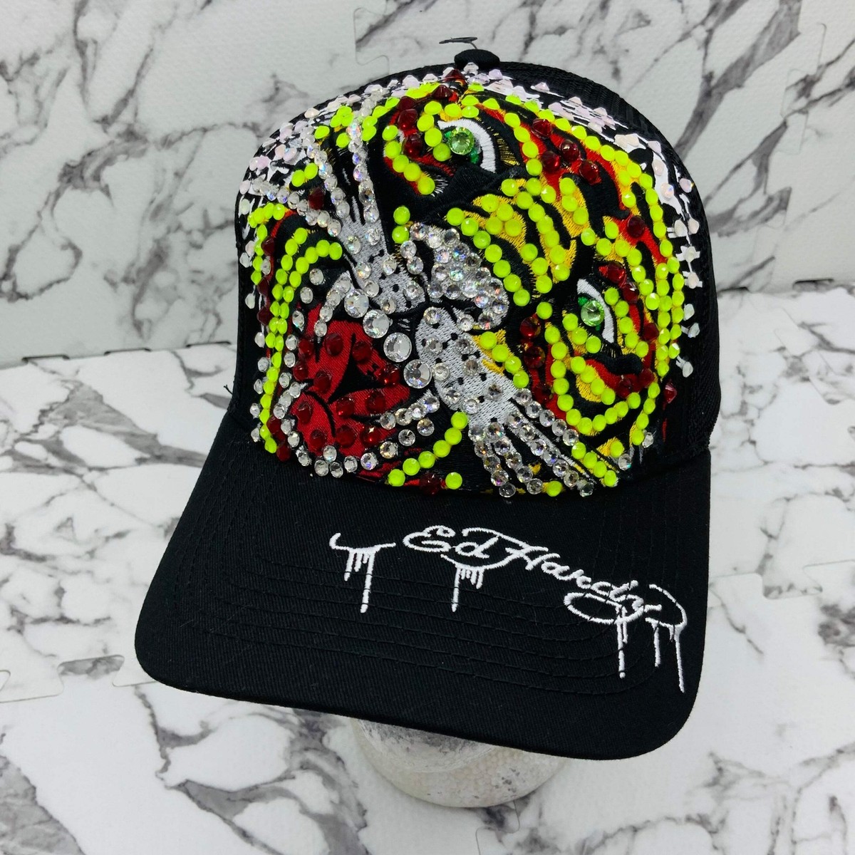 Men's Ed Hardy Tiger Black | Lime Green | Red Rhinestone Trucker