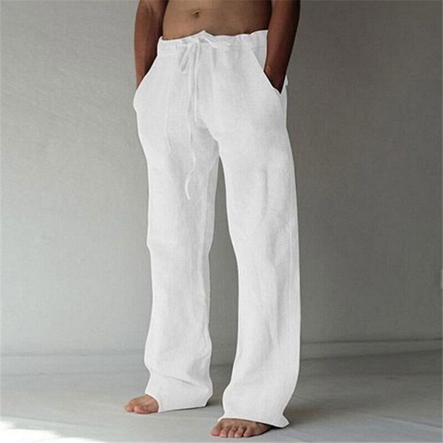 Casual Men's Cotton Linen Pants Drawstring Trousers Comfort Loose Wide Leg Pant - Picture 21 of 28