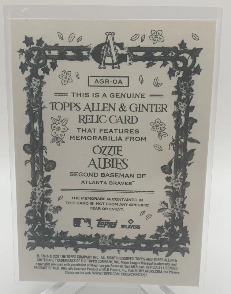 Ozzie Albies 2024 Topps Allen & Ginter Relic Card Atlanta Braves AGR-OA - Image 2 of 3