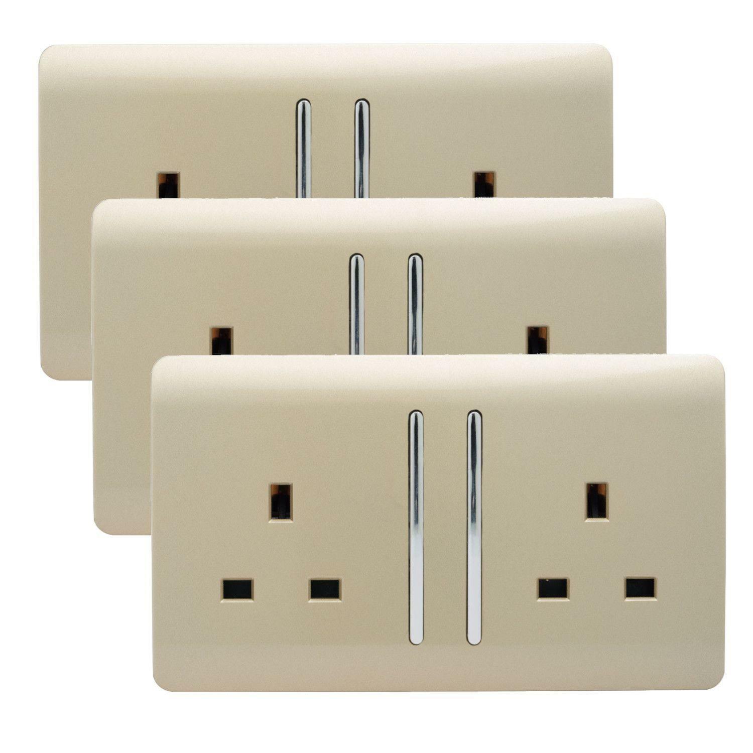 B&Q - Trendi 2 Gang Artistic Modern Glossy 13 Amp Switched Tactile Plug Socket Champagne Gold (3 Pack) - Image 2