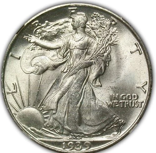 1939 S WALKING LIBERTY HALF DOLLAR NGC MS 65 LUSTROUS SHIMMERING WHITE SILVER