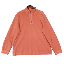 Tommy Bahama Sweater Mens Large Orange Ribbed 1/4 Zip Perfect Fit Classic Island