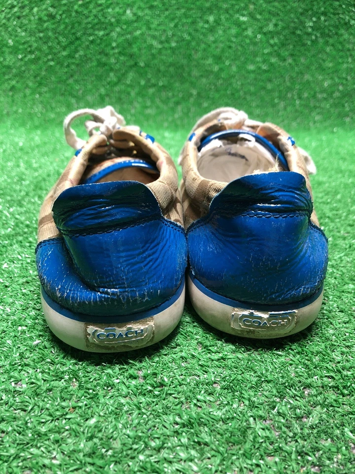 Rare Distressed Blue & Brown Coach Tennis shoes 8b Patent Leather Gold Fast Ship - Image 3 of 4