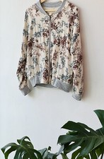 Saltwater Luxe Floral Bomber Jacket Full Zip Long Sleeve Cream Women's M.