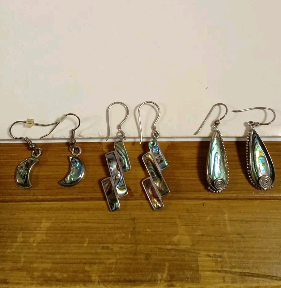 Sterling Silver Abalone Stone Dangle Earrings Lot… - image 2
