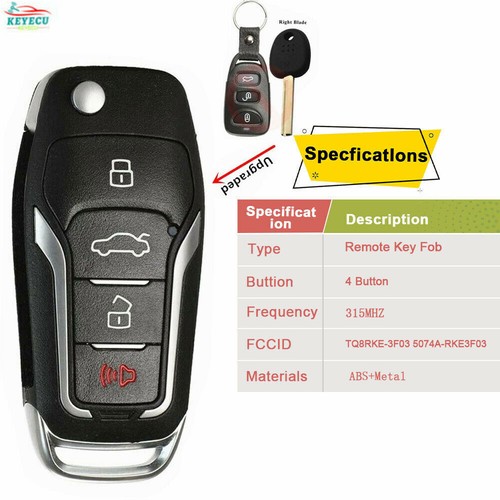 2014-2017 Hyundai Elantra GT Smart Remote Key Fob – TQ8RKE-3F03, OEM Replacement W/Battery Installed