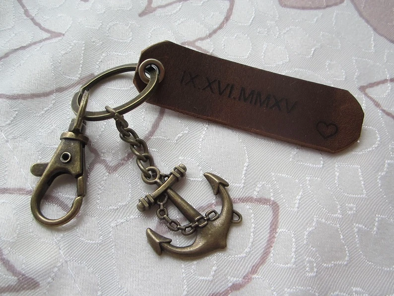 Anchor Keychain Engraved Leather Keychain Custom Personalized Keychain keyfob - Image 2 of 2