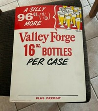 VINTAGE VALLEY FORGE BEER ADVERTISING SIGN 16 OZ BOTTLE CASE SCHMIDT NORRISTOWN