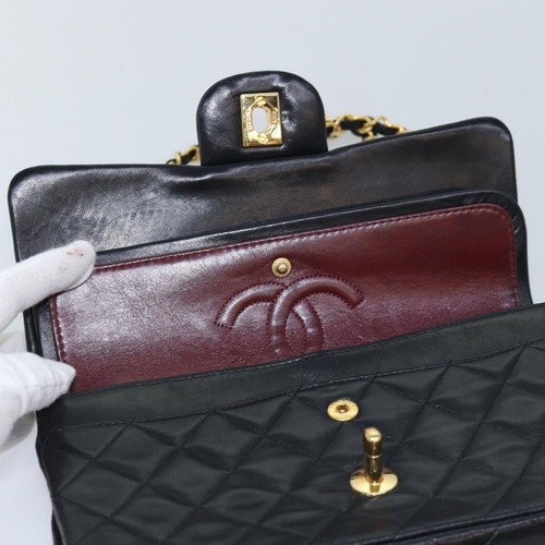 CHANEL Matelasse Chain Shoulder Bag Lamb Skin Black CC Auth 72241A - 第 19/24 張圖片