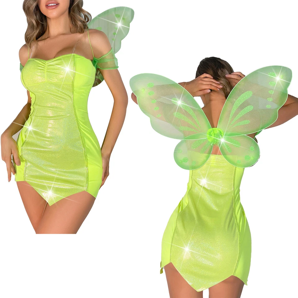 Mujeres Disfraz de Hada Tubo Corto Princesa Vestido con Alas Halloween Juegos con disfraces Ropa Foto 2 de 3