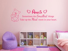 PERSONALISED Winnie The Pooh "Smallest Things..." Wall Art Sticker, PVC Decal