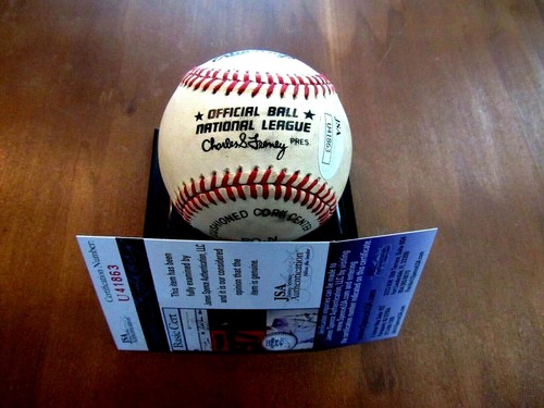 EDDIE MATHEWS 500 HR CLUB BRAVES HOF SIGNED AUTO FEENEY GAME USED BASEBALL JSA - Picture 2 of 3