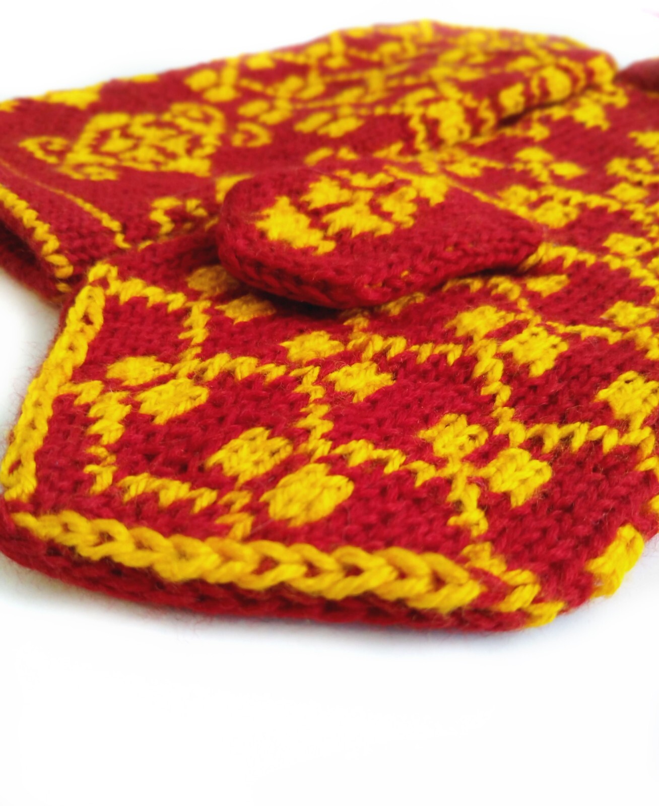 Warm winter hand knit red mittens with Latvian pattern. Warm woolen hand warmers image 5