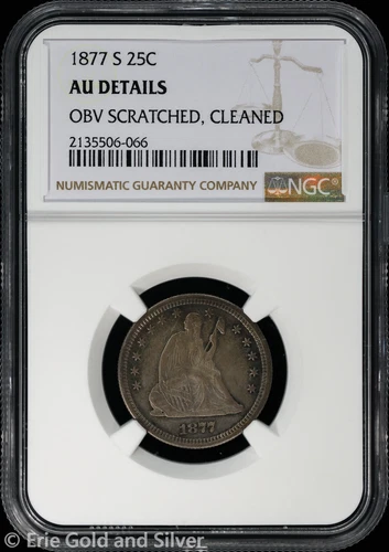 1877 25C Seated Liberty Quarter NGC AU Details