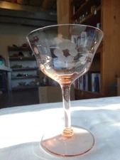 Unknown Maker Pink Glass Panel Optic Gray Cut Flower 5 inch Tall Champagne Stem