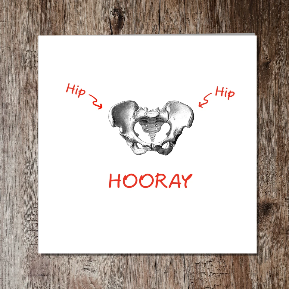 Tarjeta de cirugía de reemplazo de cadera felicitaciones nueva operación de cadera divertida recuperación Foto 3 de 4