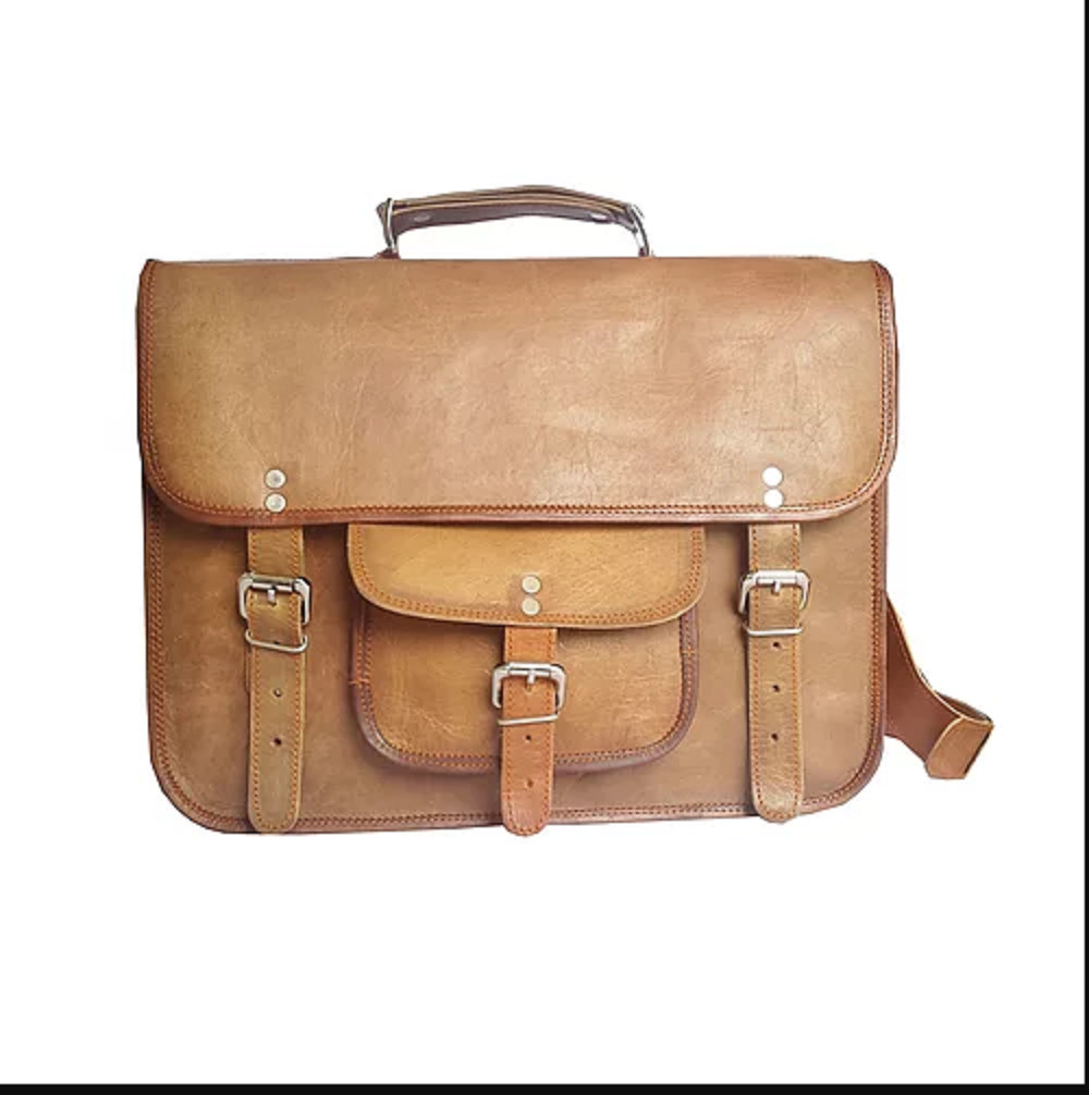 18" Leather Messenger Bag Computer Distressed Brown Satchel Briefcase Boys Men
