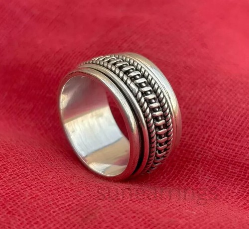 Solid 925 Sterling Silver Braided Spinner Ring Mens Spinner Band Statement Ring - Picture 4 of 6