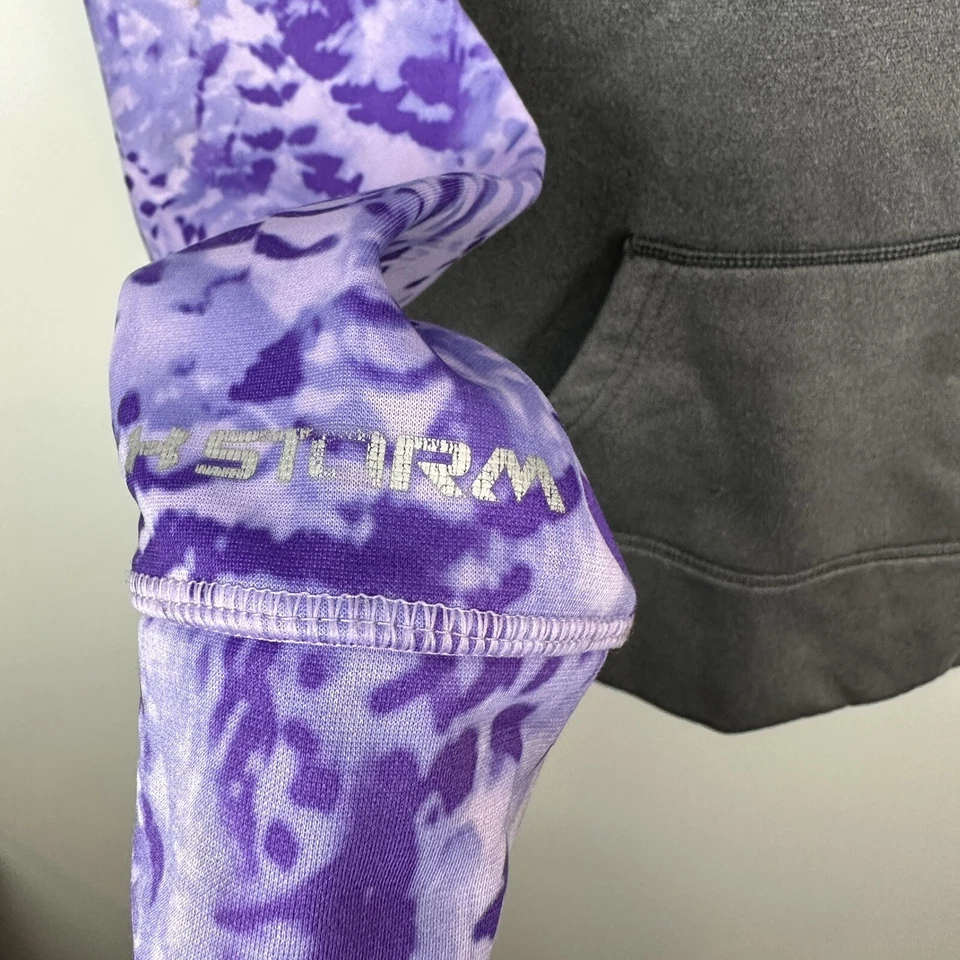 Under Armour UA Storm Hoodie Girls Medium Gray Purple Logo Hooded Sweatshirt DF — 第 2/4 张图片