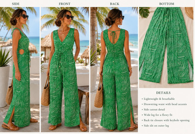 Land of the Free Tropical Print Jumpsuit Small Resort Coastal Beach Boho