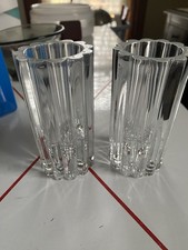 Set Of 2 Heavy Clear Glass Candlestick Holders Reversible Holds Taper  Pillar