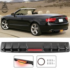 For Audi A5 Rear Bumper Diffuser Splitter w/ LED Brake Light Carbon Fiber Black
