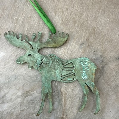 Barbara W. Stanger Artist Brass Moose Ornament w/ Verdigris Finish 3.5''