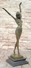 Art Deco Signed Chiparus Dancer Bronze Sculpture Marble Statue Figurine Figure