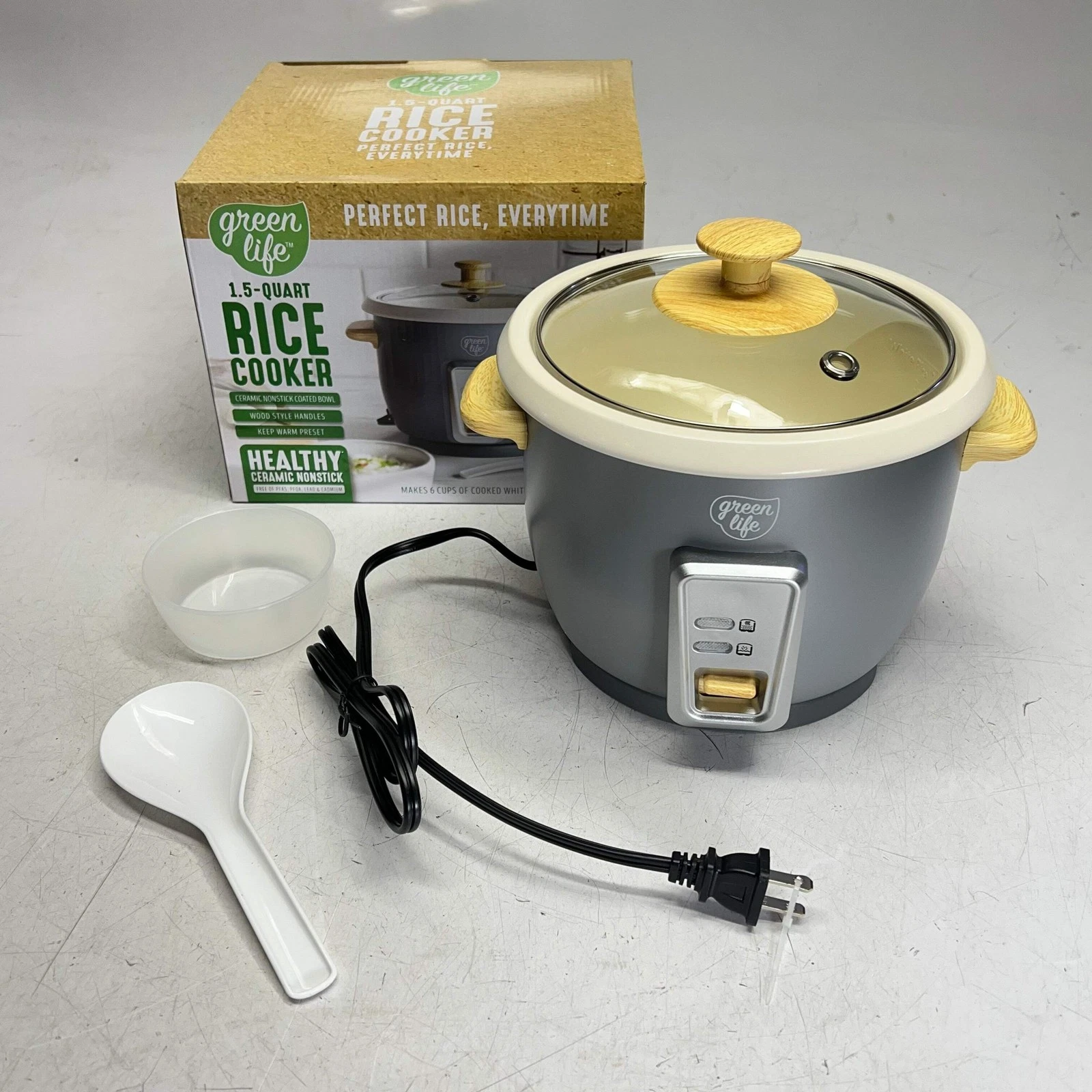 GREEN LIFE One Touch Design Rice Cooker 6-Cup Grey/Faux Wood CC008703-003
Opens in a new window or t