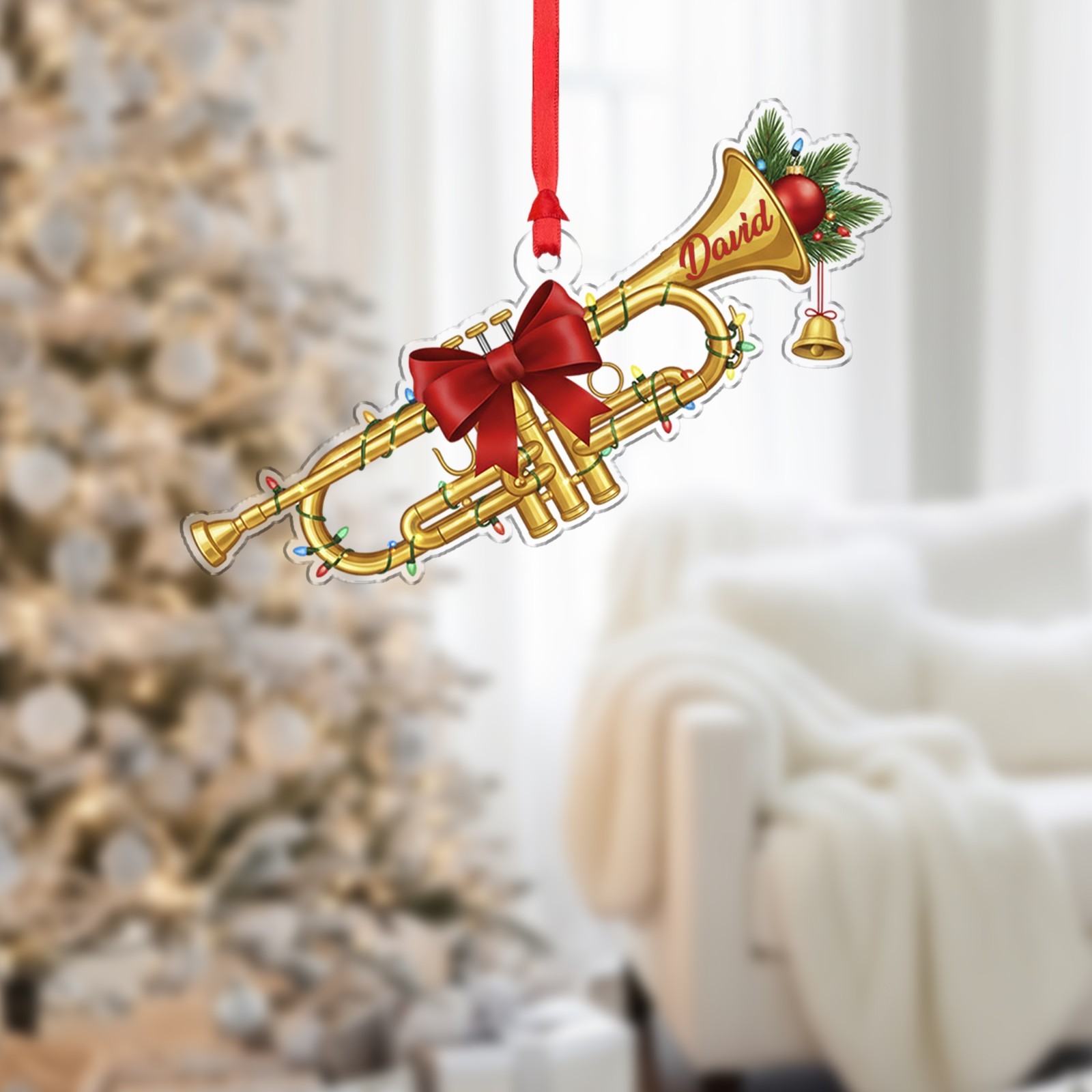 Personalized Gold Trumpet Ornament Musician Band Player Brass Instrument Gift