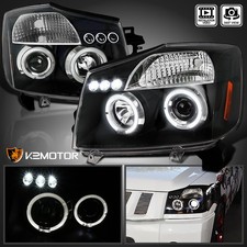 Black Fits 2004-2015 Titan 2004-2007 Armada Led Halo Projector Headlights Lamps