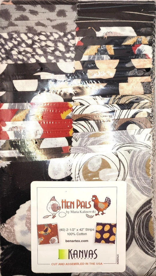 Jelly Roll Hen Pals Maria Kalinowski Benartex Patchworkstoff 40Stk OVP Huhn Eier - Bild 2 von 2