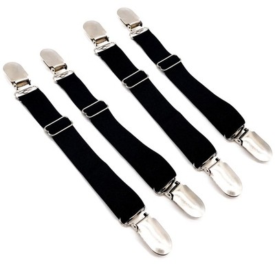 Adjustable Elastic Stocking Garter Suspender Clips - 4 Pcs Black