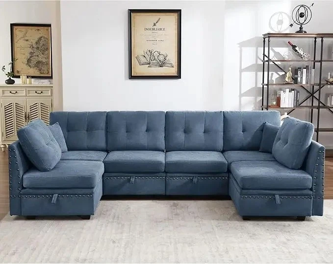 中世纪现代弧形截面沙发U形沙发沙发沙发带储物空间, — 第 3/4 张图片