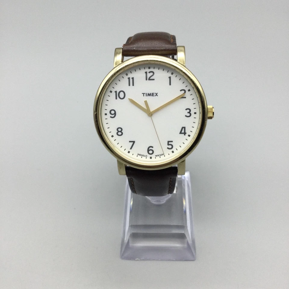 Reloj Timex Easy Reader Hombre 42mm Tono Dorado Cuero Marrón Indiglo Batería Nueva Foto 2 de 4