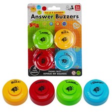 Set of 4 Buzzers for Trivia Games, Answer Buzzers for Classroom, Family Feud ...