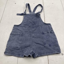 Zenana Denim Overall Romper Womens Medium Blue Shortalls Tie Straps Pockets