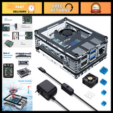 Raspberry Pi 4 Case with Cooling Fan  Power Supply, 4 Aluminum Heatsinks, 8GB/4