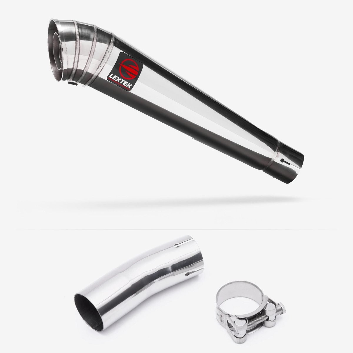 Lextek Stainless Steel MP4 Polished 300mm Exhaust with Link Pipe Silencer Rear